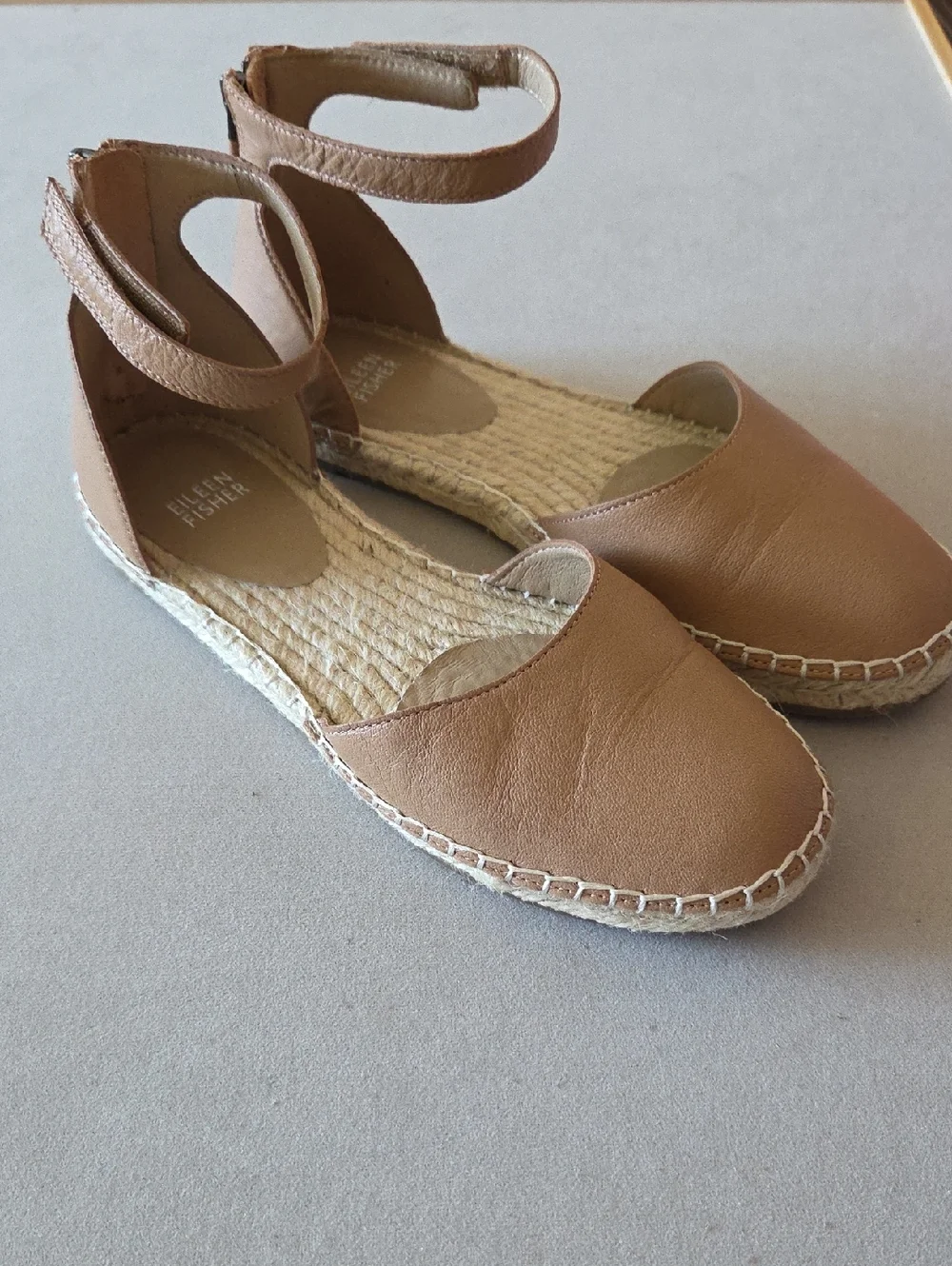 Eileen Fisher Tan Lala Leather Ankle-Strap Espadrille Vacay Summer Travel Size 7